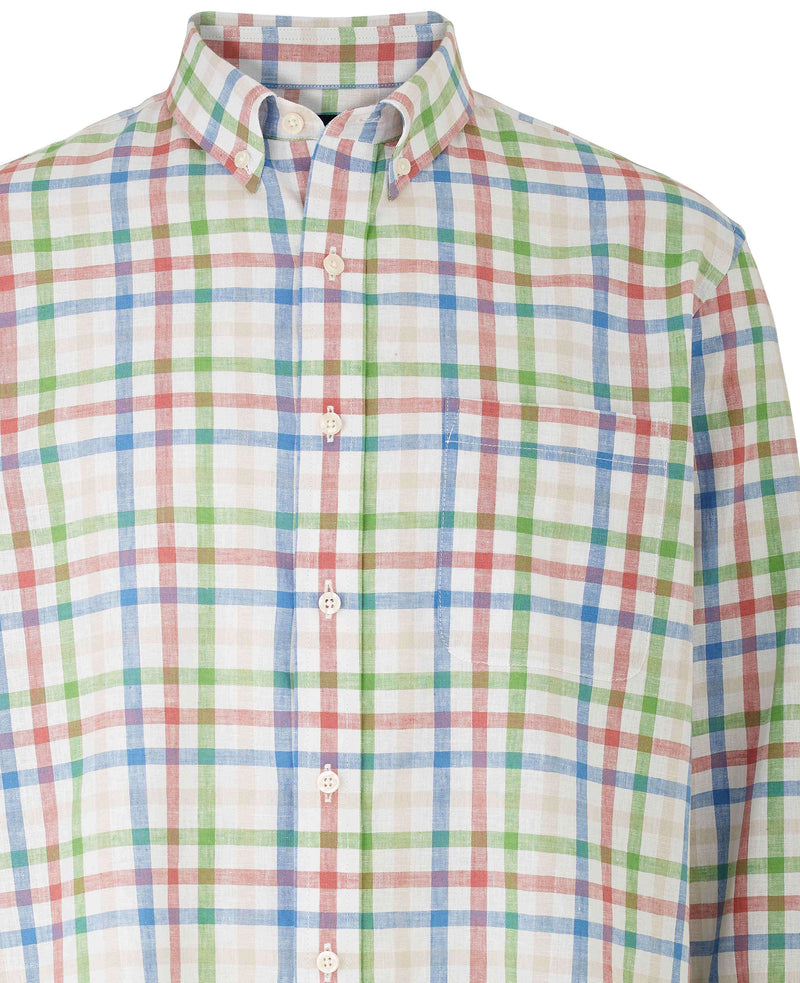 Multi Check Linen-Blend Shirt - Chest Detail - 1394BRG