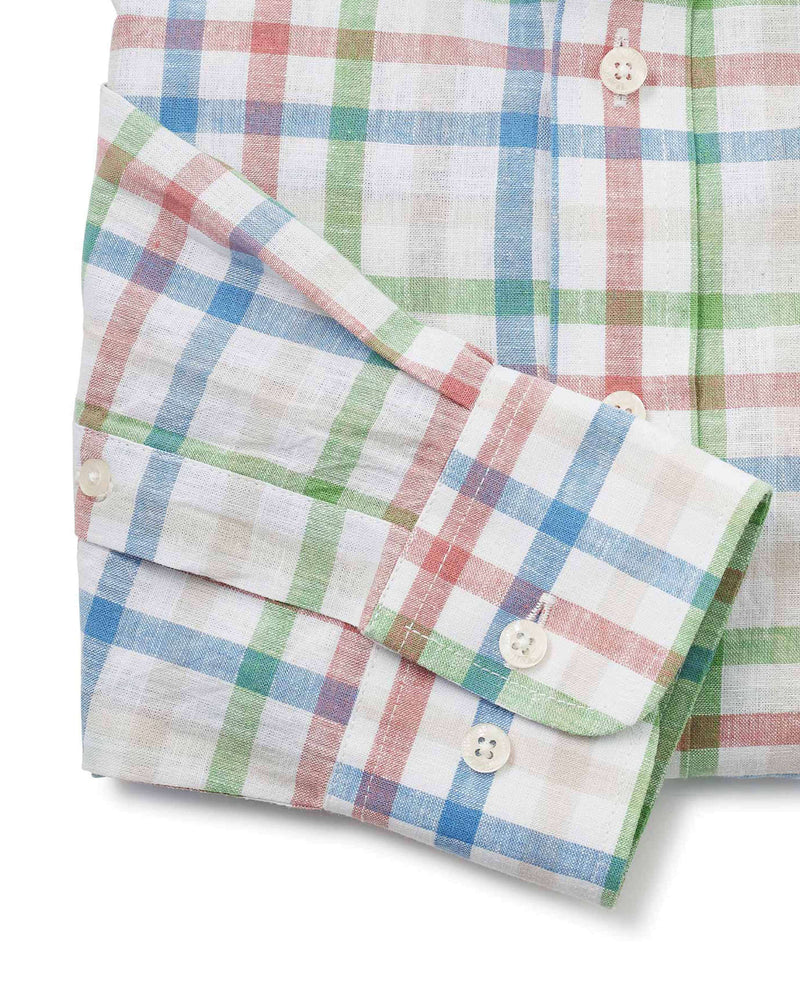Multi Check Linen-Blend Shirt - Cuff Detail - 1394BRG