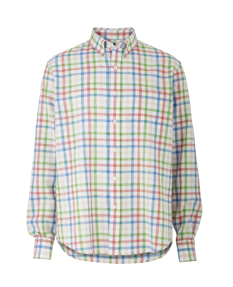 Multi Check Linen-Blend Shirt - On Mannequin - 1394BRG