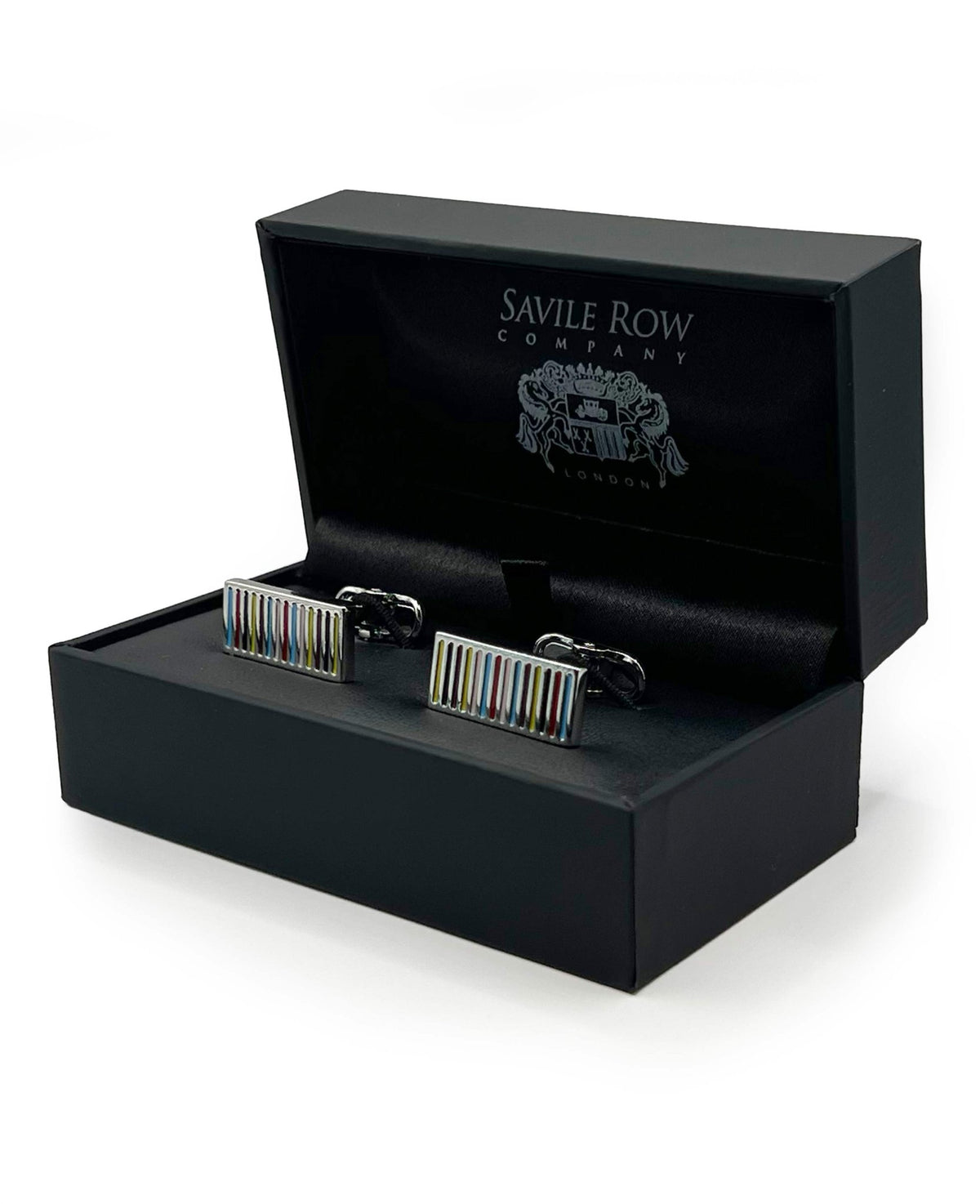 Multi Coloured Rhodium Plated Rectangular Cufflinks