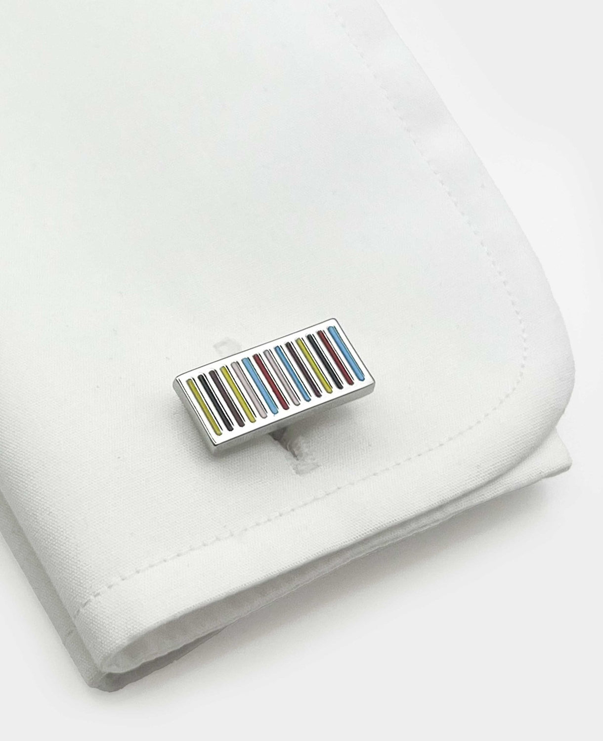 Multi Coloured Rhodium Plated Rectangular Cufflinks