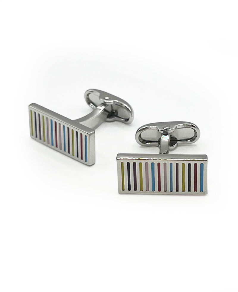 Men's Multi Coloured Rhodium Plated Rectangular Cufflinks