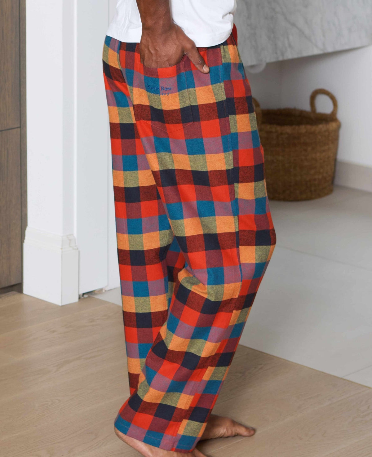 Men's Multicoloured Brushed Cotton Twill Window Check Lounge Pants model shot