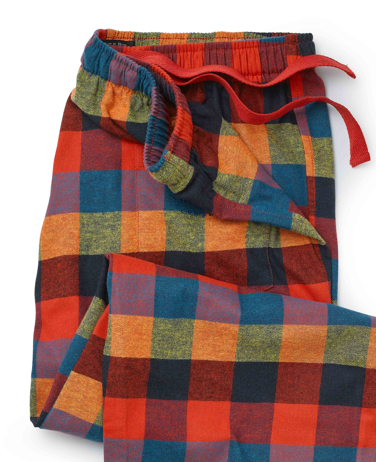 Men's Multicoloured Brushed Cotton Twill Window Check Lounge Pants waist detail