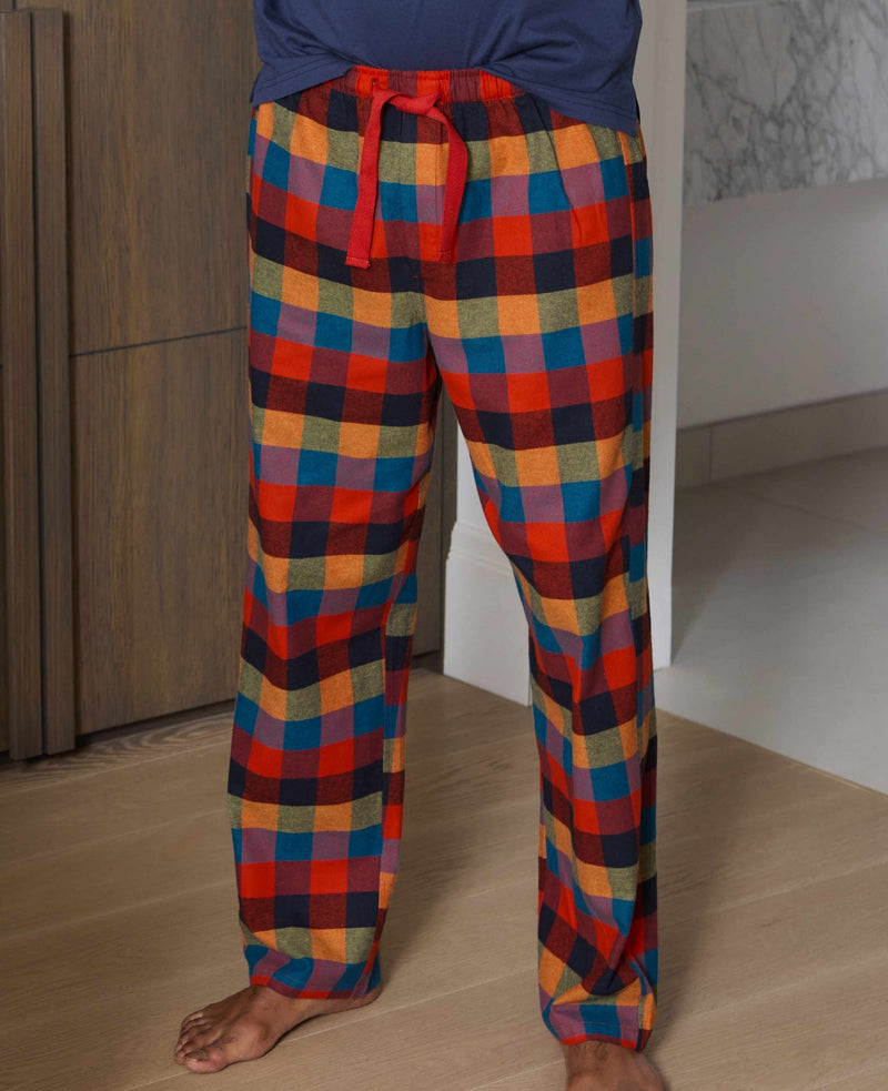 Multicoloured Cotton Checked Lounge Pants & Long Sleeve T-Shirt Pyjama Set