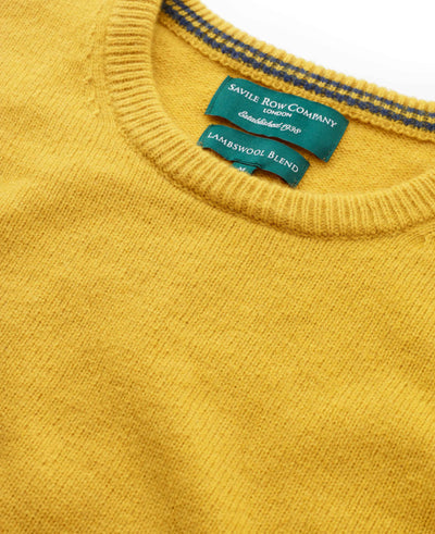 Mustard Lambswool Blend Crew Neck Jumper  - Collar Detail - MKW545MSD