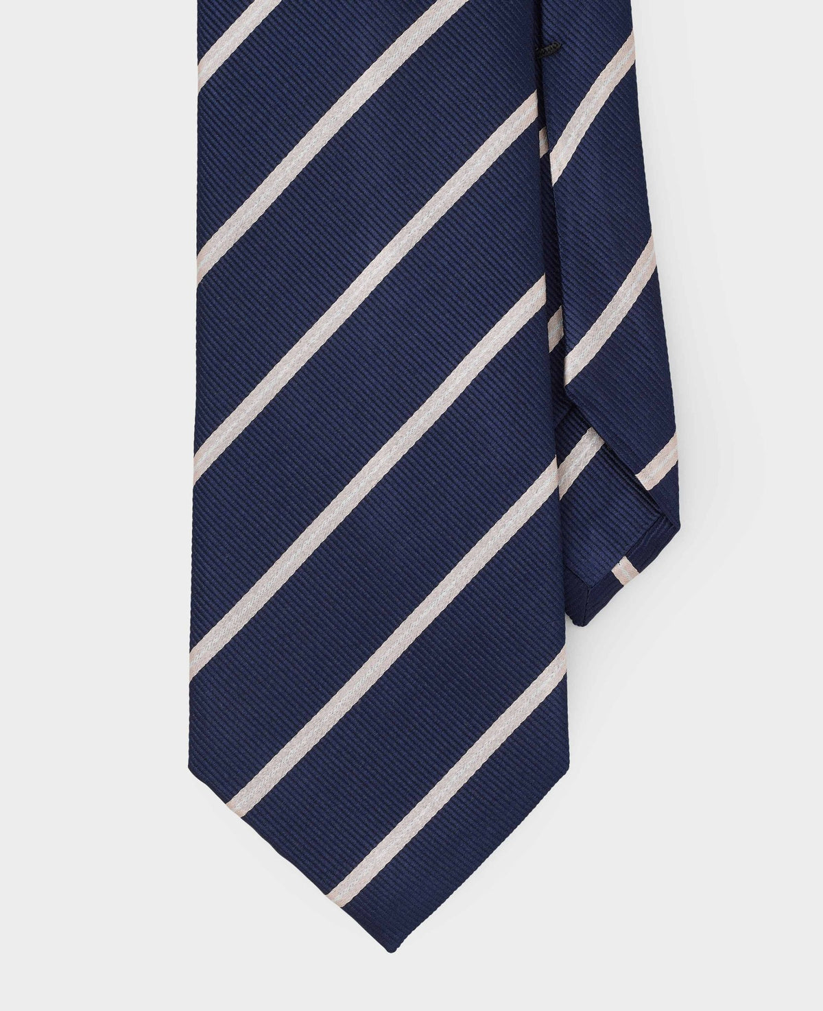 Men's Navy Beige Stripe Seven Fold Silk Tie