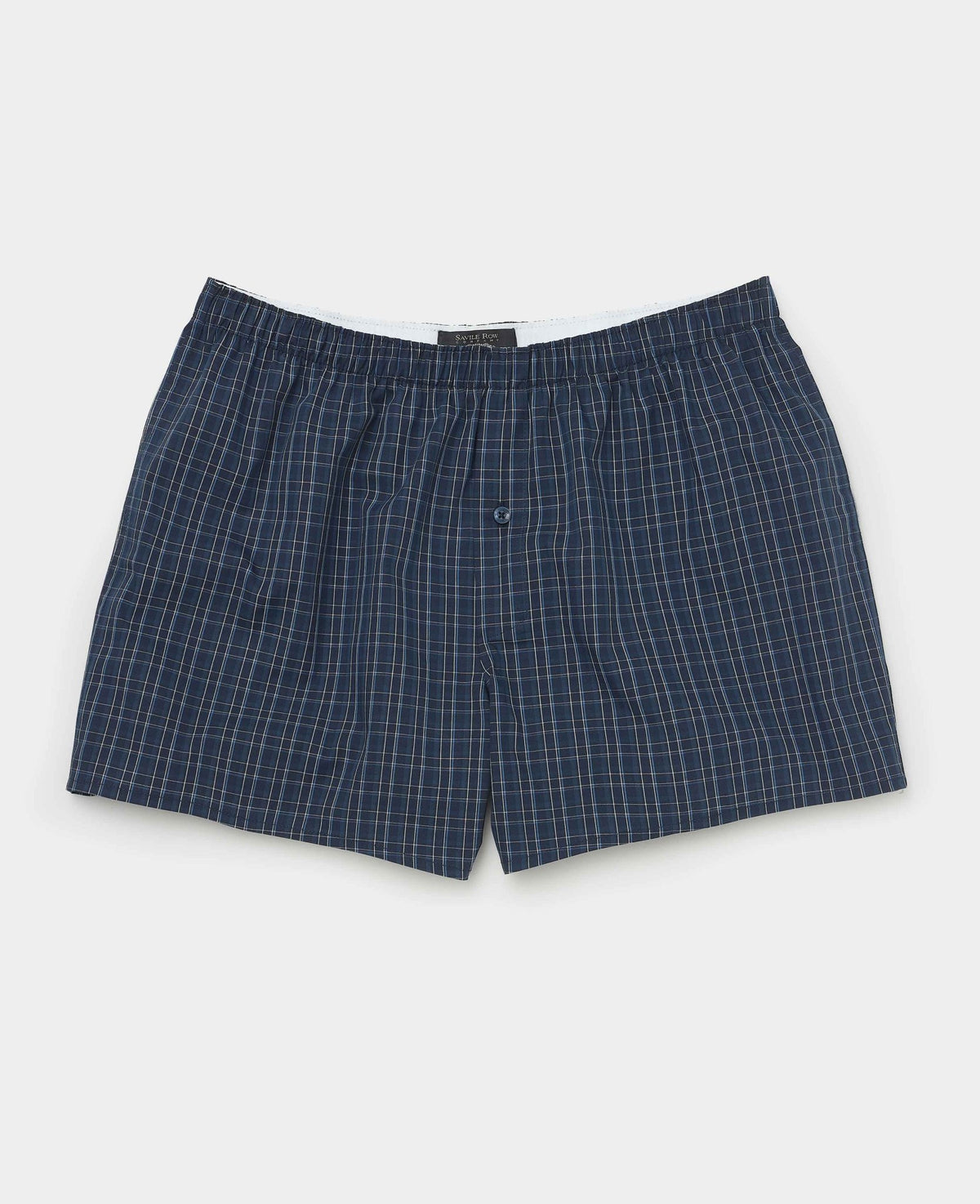 Navy Blue Cotton Check Boxer Shorts