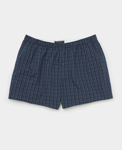 Navy Blue Cotton Check Boxer Shorts