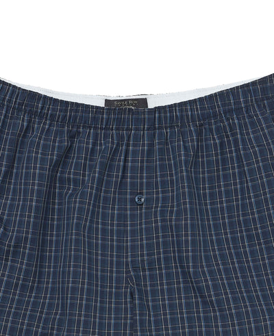 Navy Blue Cotton Check Boxer Shorts