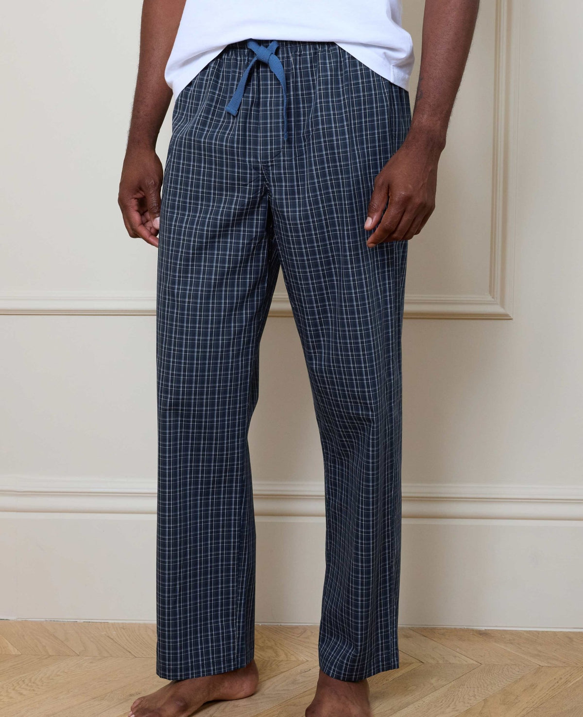 Navy Blue Cotton Check Lounge Pants