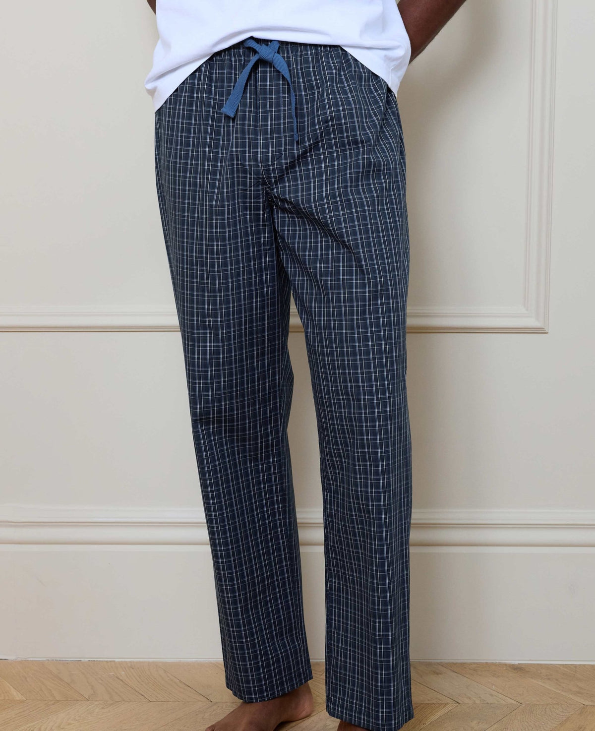 Navy Blue Cotton Check Lounge Pants