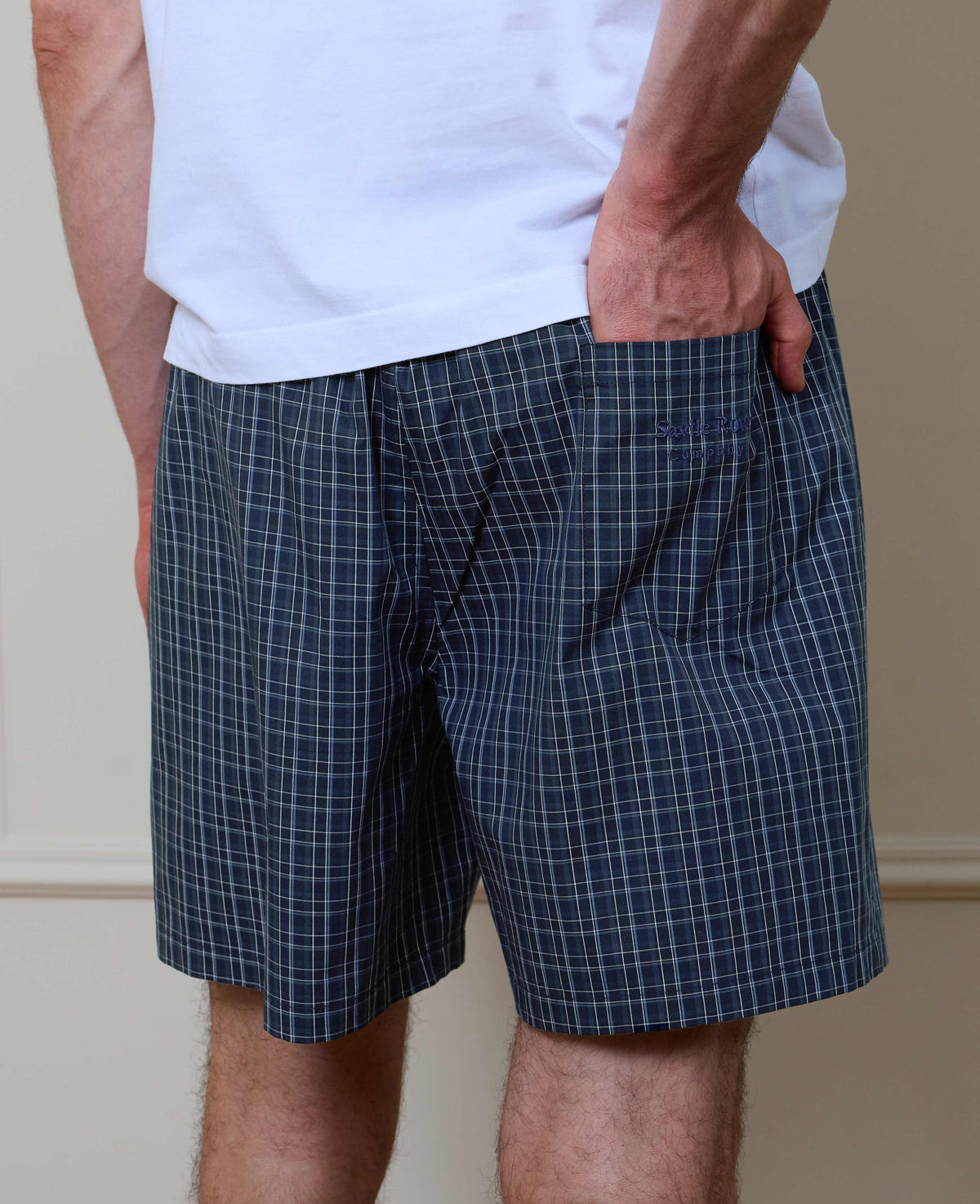 Navy Blue Cotton Check Lounge Shorts