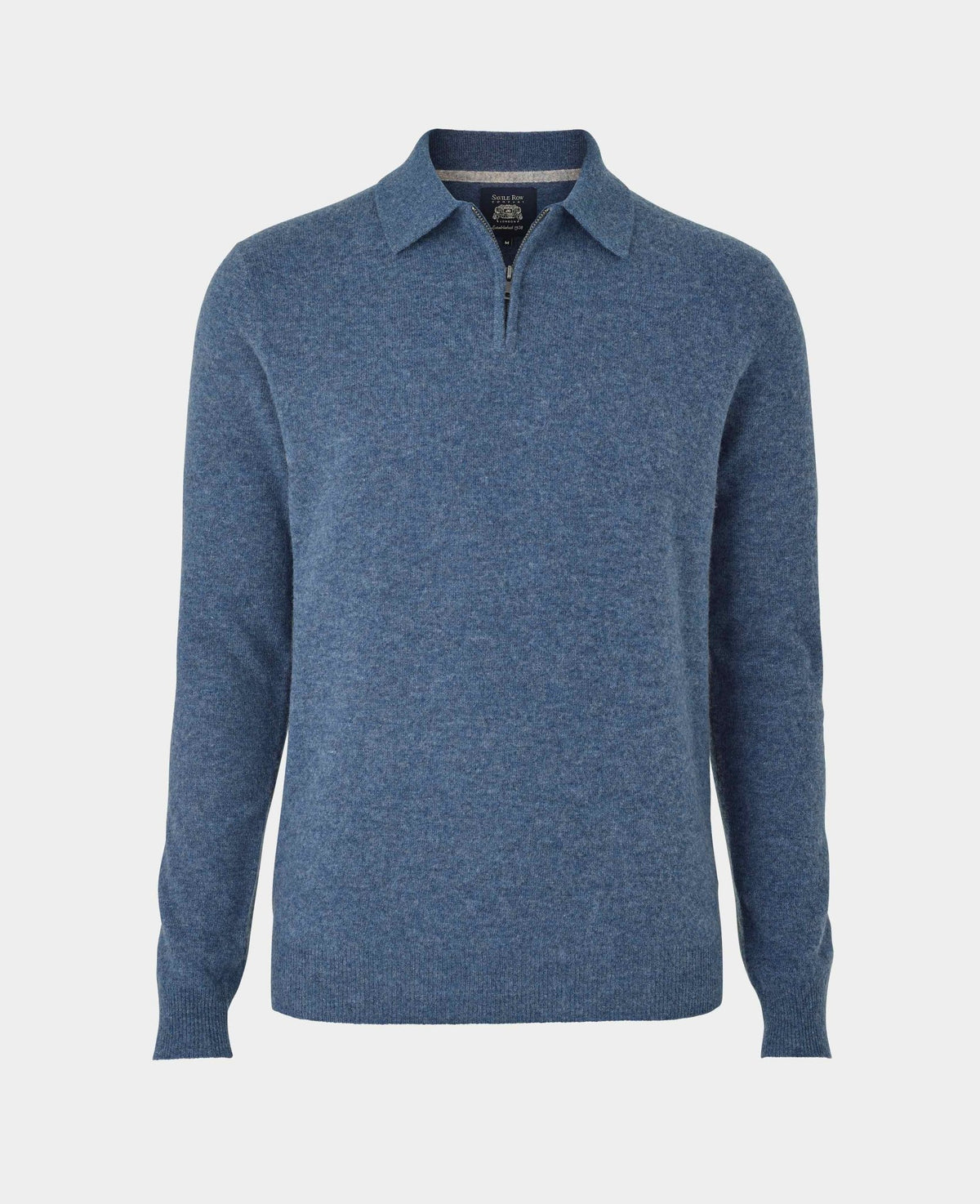 navy blue merino wool cashmere zip neck long sleeve polo shirt mkw566ind MQN grey
