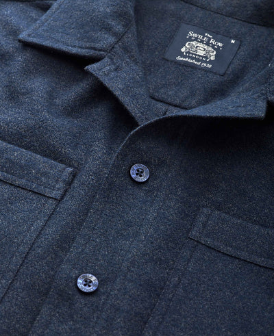 Navy Brushed Cotton Overshirt   - Chest Detail - 1404DDM