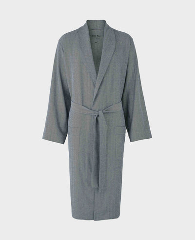 Navy Brushed Cotton Twill Herringbone Dressing Gown