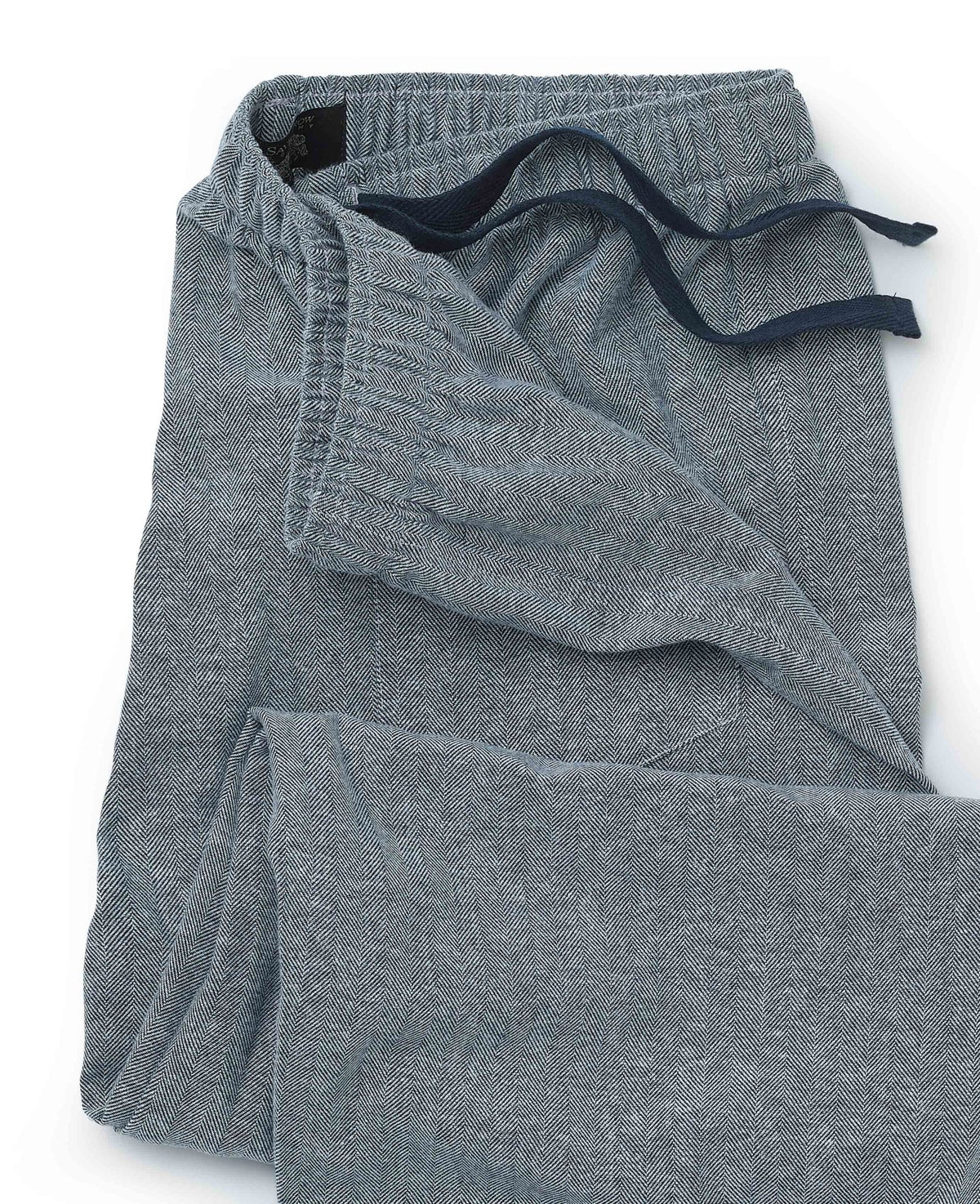 Men's Navy Brushed Cotton Twill Herringbone Lounge Pants waist detail