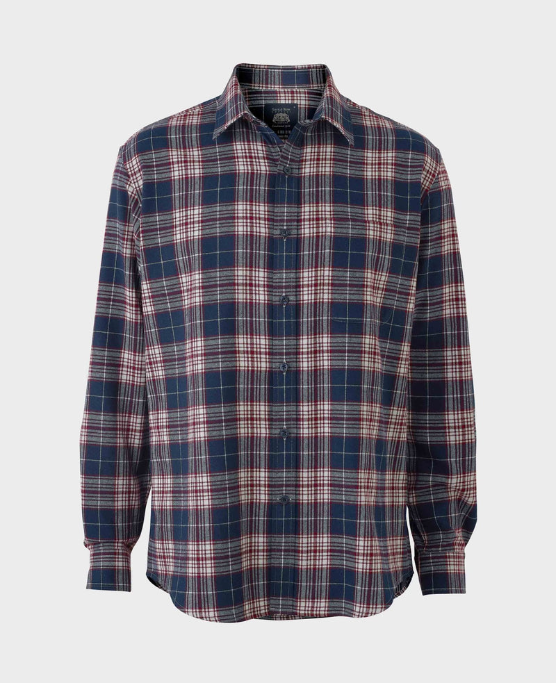 Navy Burgundy Brushed Cotton Check Classic Fit Casual Shirt