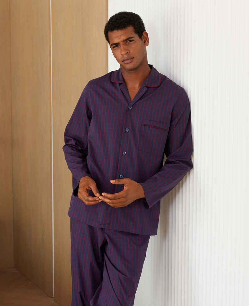 Navy Burgundy Check Cotton Pyjamas