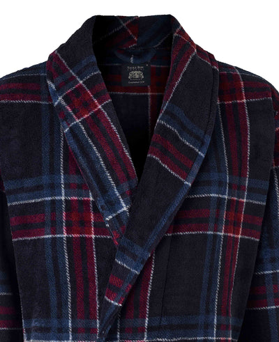 Navy Burgundy Check Fleece Dressing Gown