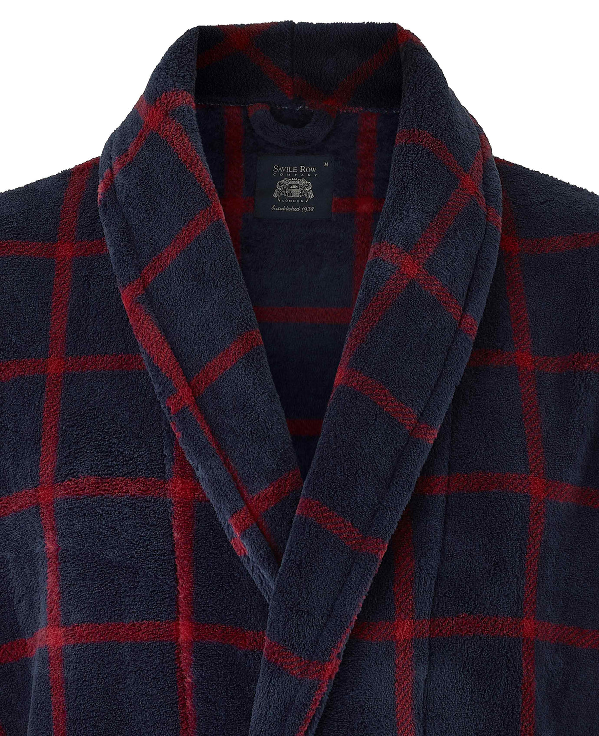 Navy Burgundy Check Fleece Dressing Gown
