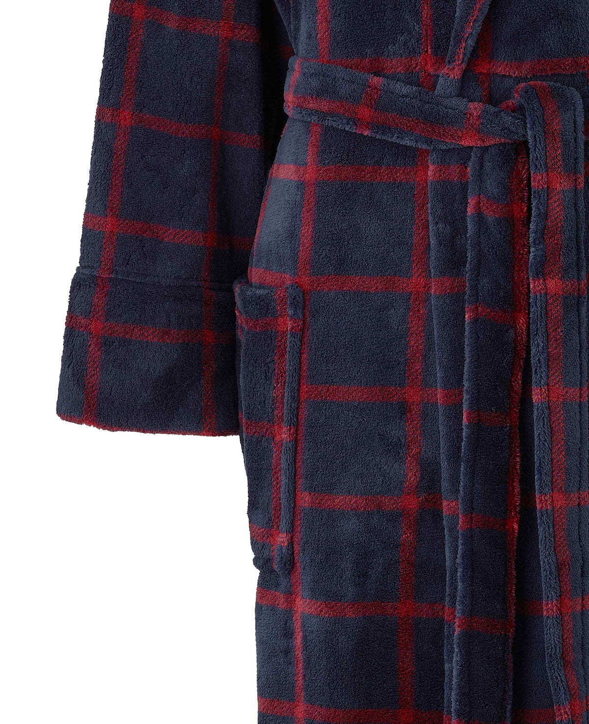 Navy Burgundy Check Fleece Dressing Gown