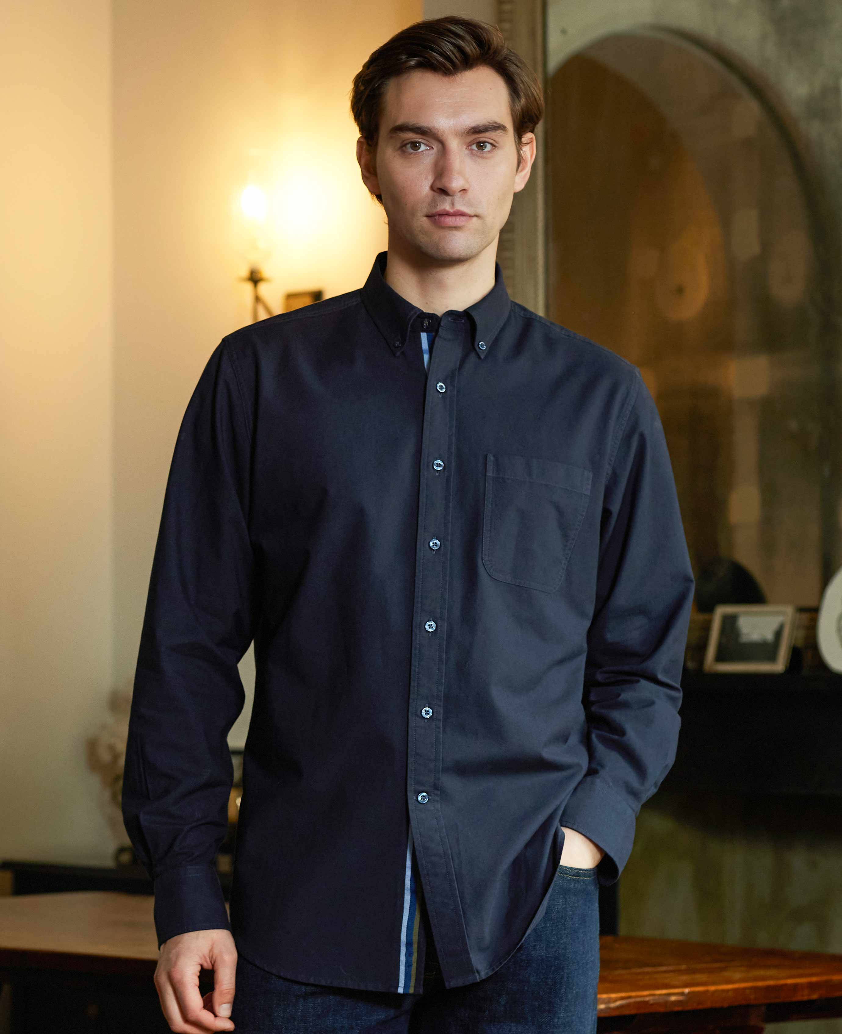 Mens navy blue oxford shirt on sale