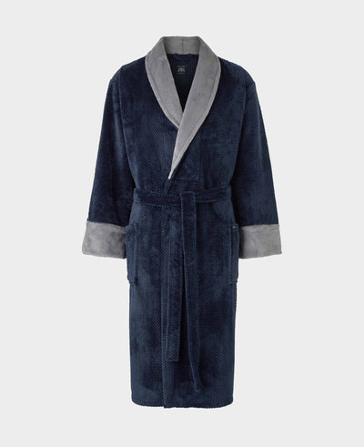 Navy Charcoal Snuggle Fleece Dressing Gown