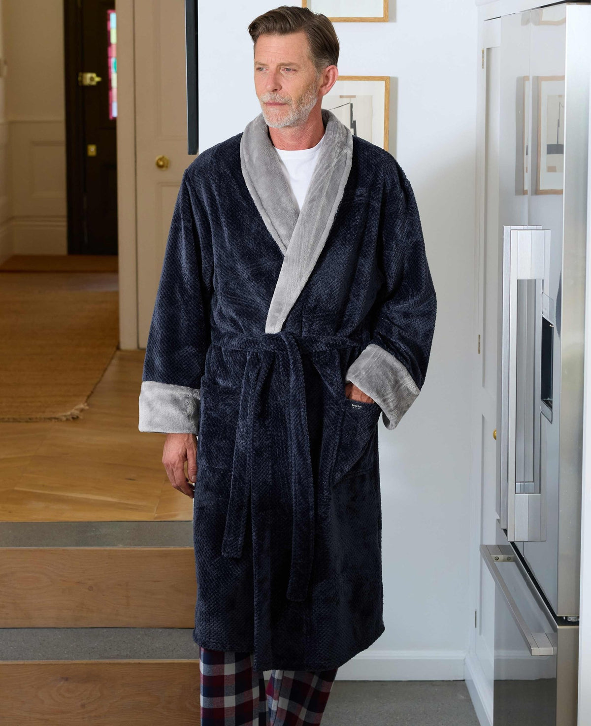 Navy Charcoal Snuggle Fleece Dressing Gown