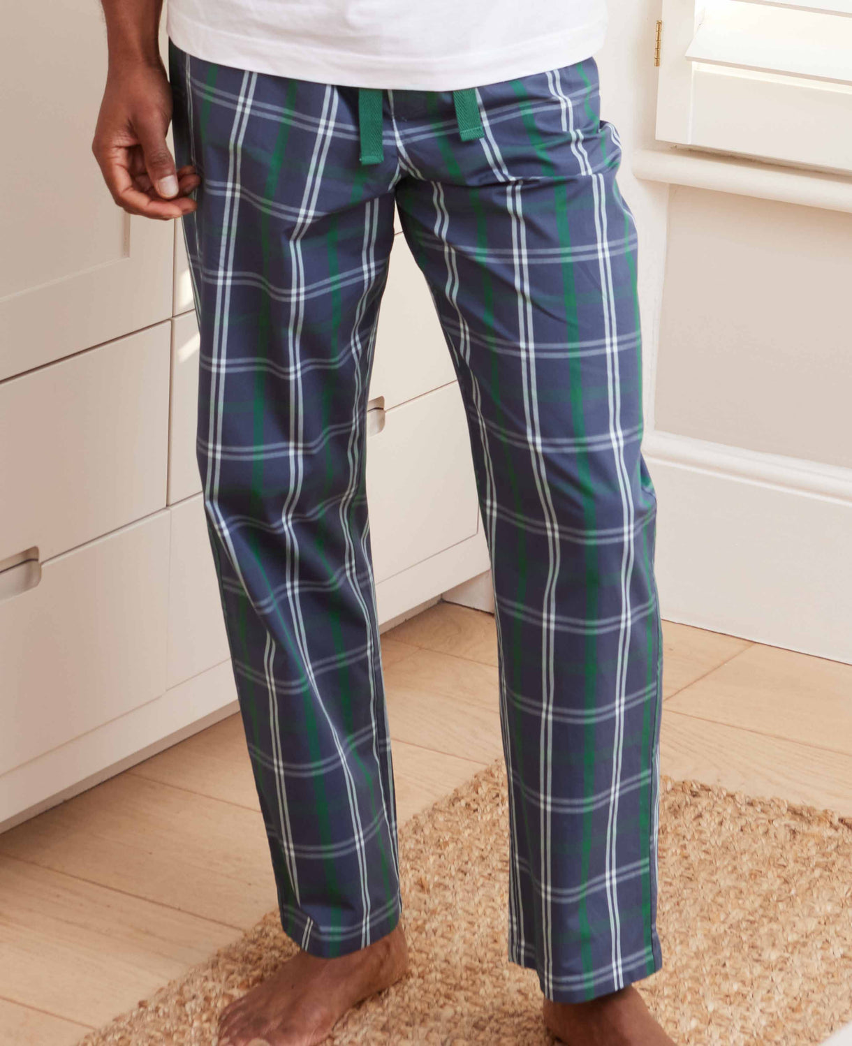 Men's Navy Check Cotton Lounge Pants model shot 1