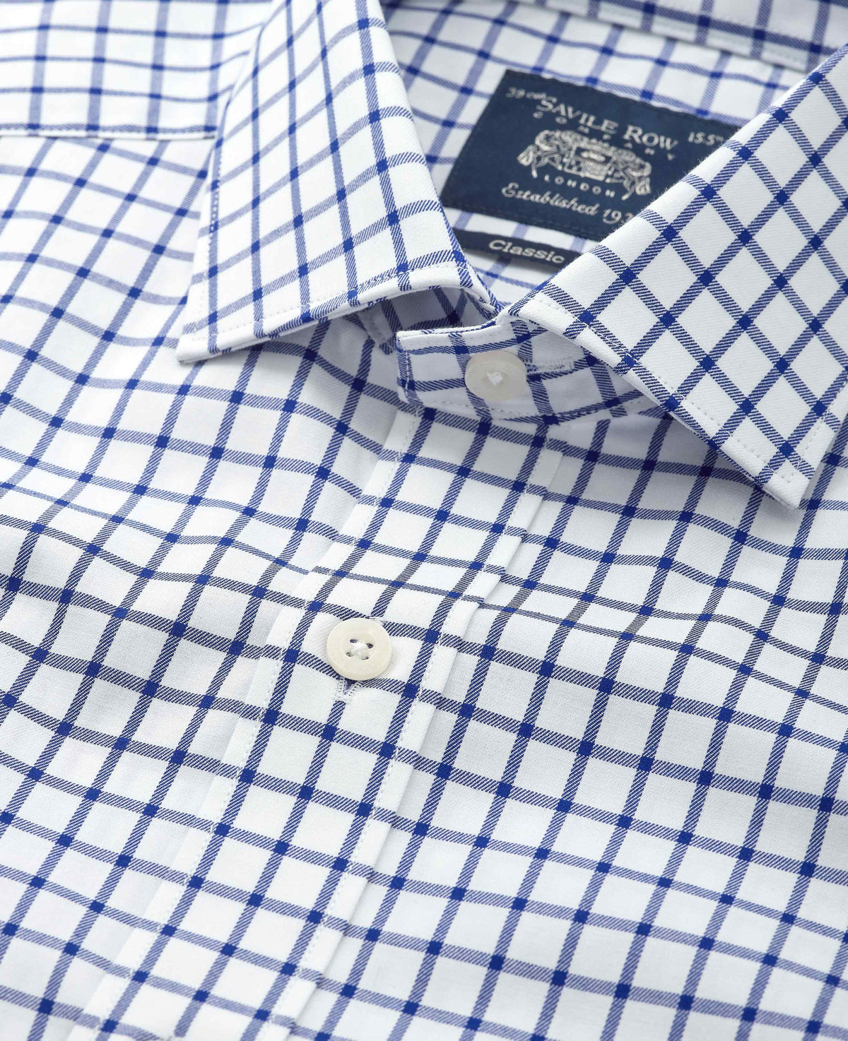 Navy Check Cotton Twill Classic Fit Formal Shirt - Single Cuff