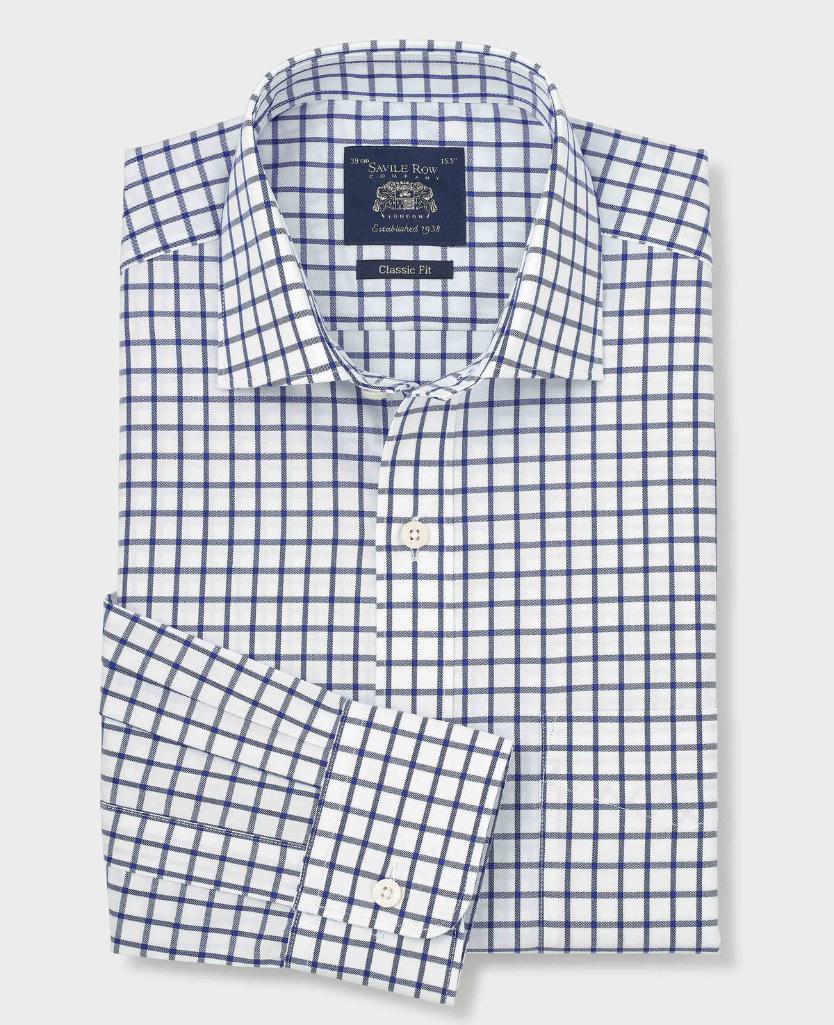 Navy Check Cotton Twill Classic Fit Formal Shirt - Single Cuff