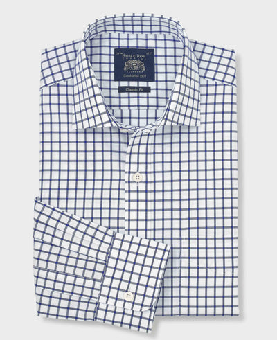 Navy Check Cotton Twill Classic Fit Formal Shirt - Single Cuff