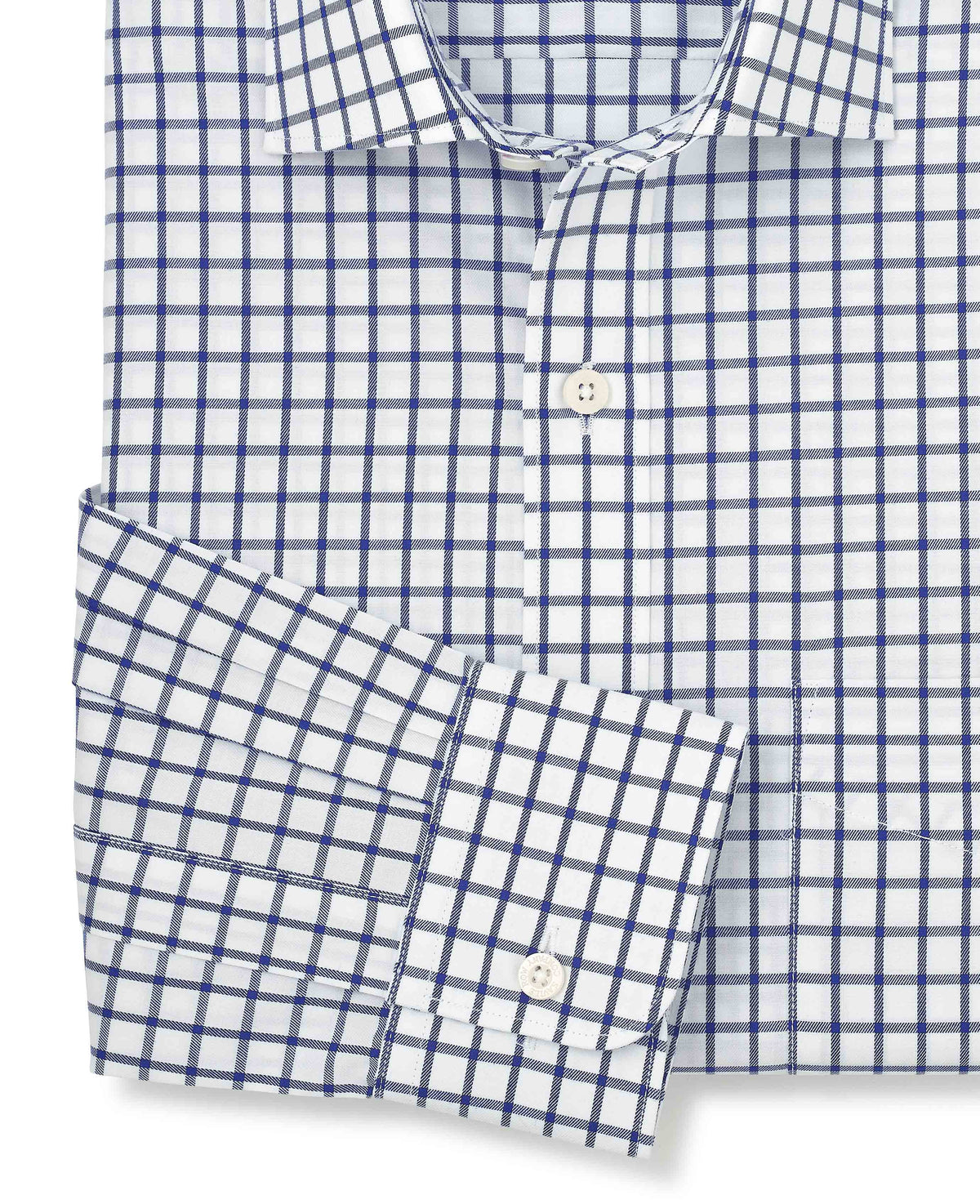 Navy Check Cotton Twill Classic Fit Formal Shirt - Single Cuff