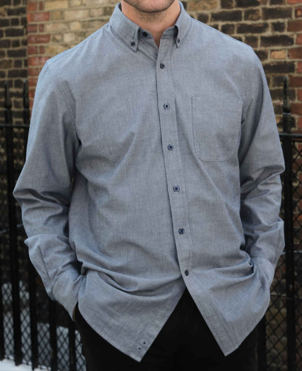 Navy Classic Fit Chambray Oxford Shirt