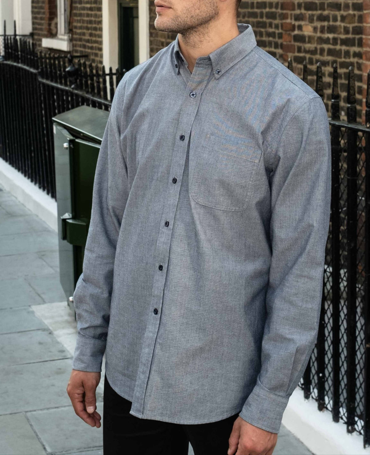 Navy Classic Fit Chambray Oxford Shirt