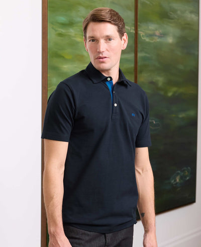 Men's Navy Classic Fit Short Sleeve Polo Shirt 2025 model shot