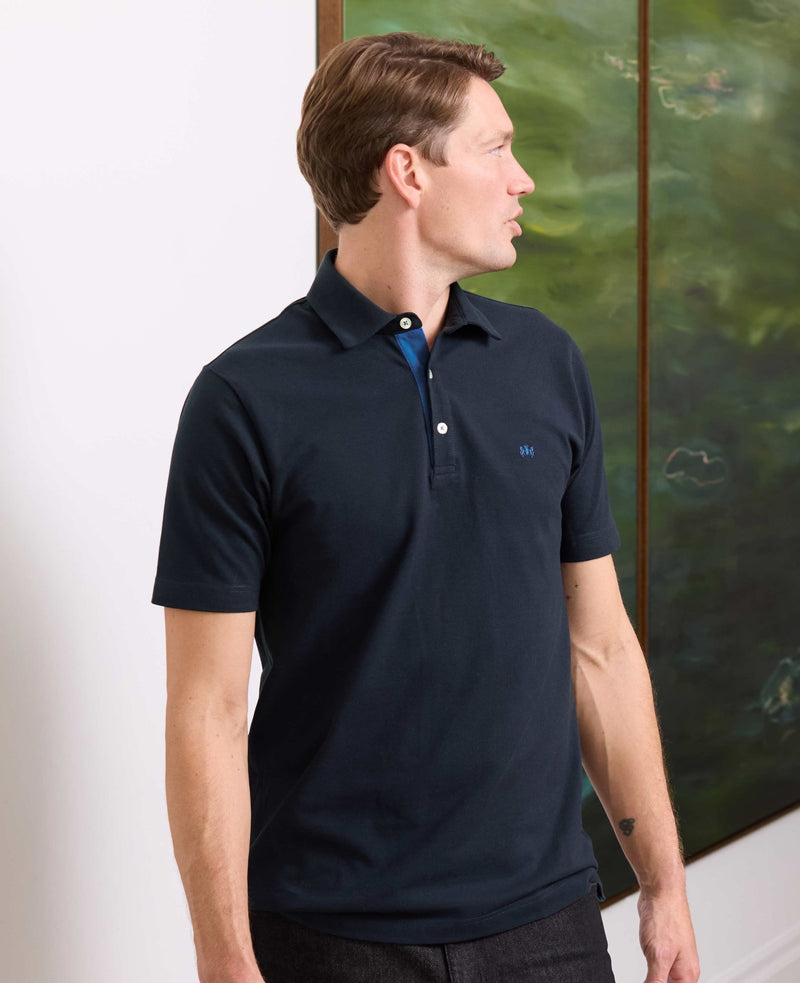 Men's Navy Classic Fit Short Sleeve Polo Shirt 2025 model shot 2