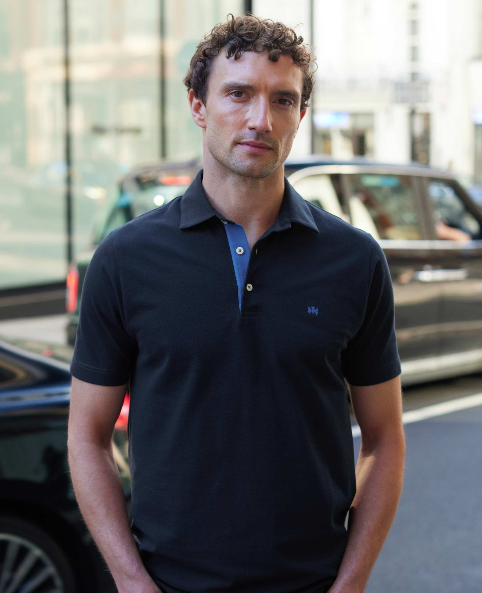 Men's Navy Classic Fit Short Sleeve Polo Shirt | Savile Row Company