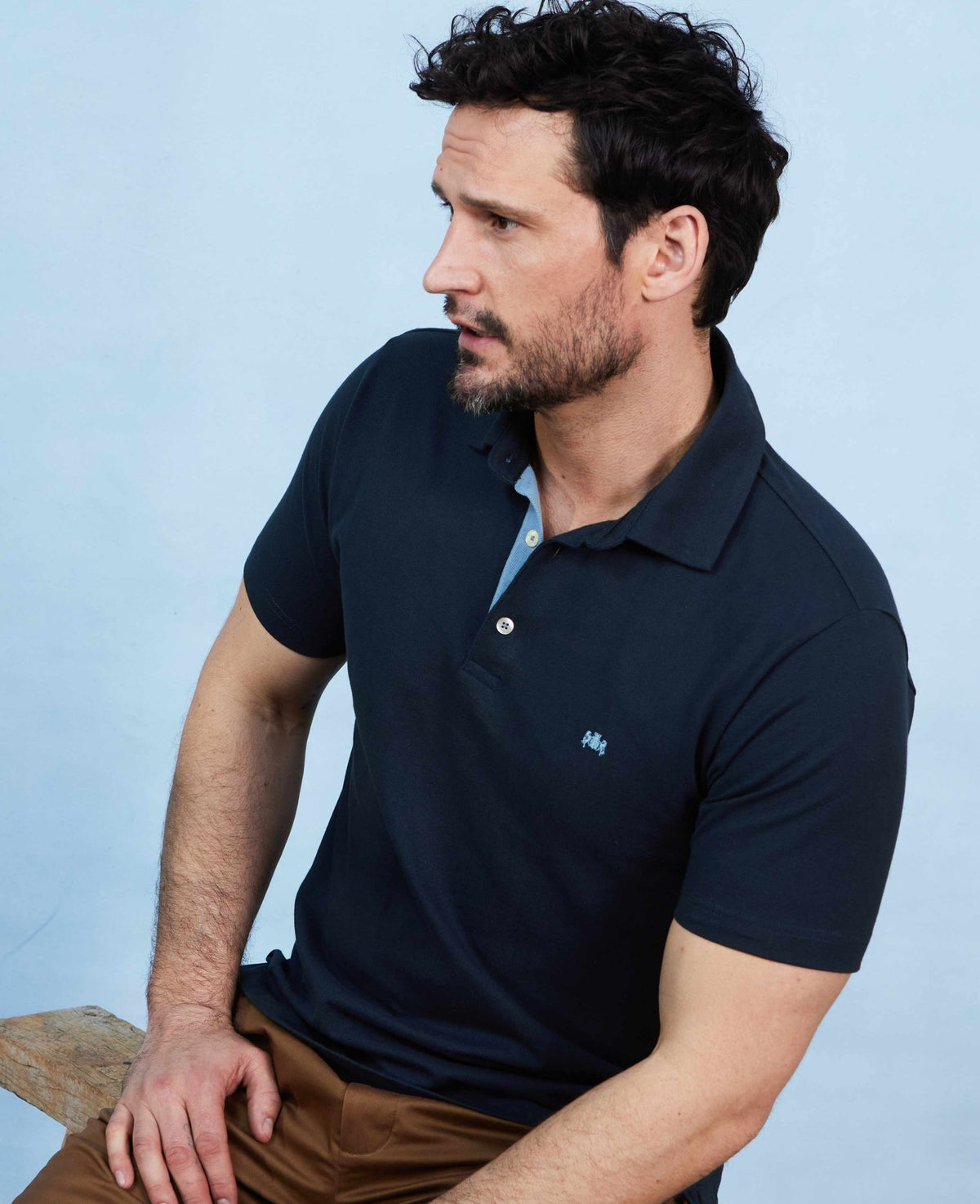 Men's Navy Classic Fit Short Sleeve Polo Shirt model shot