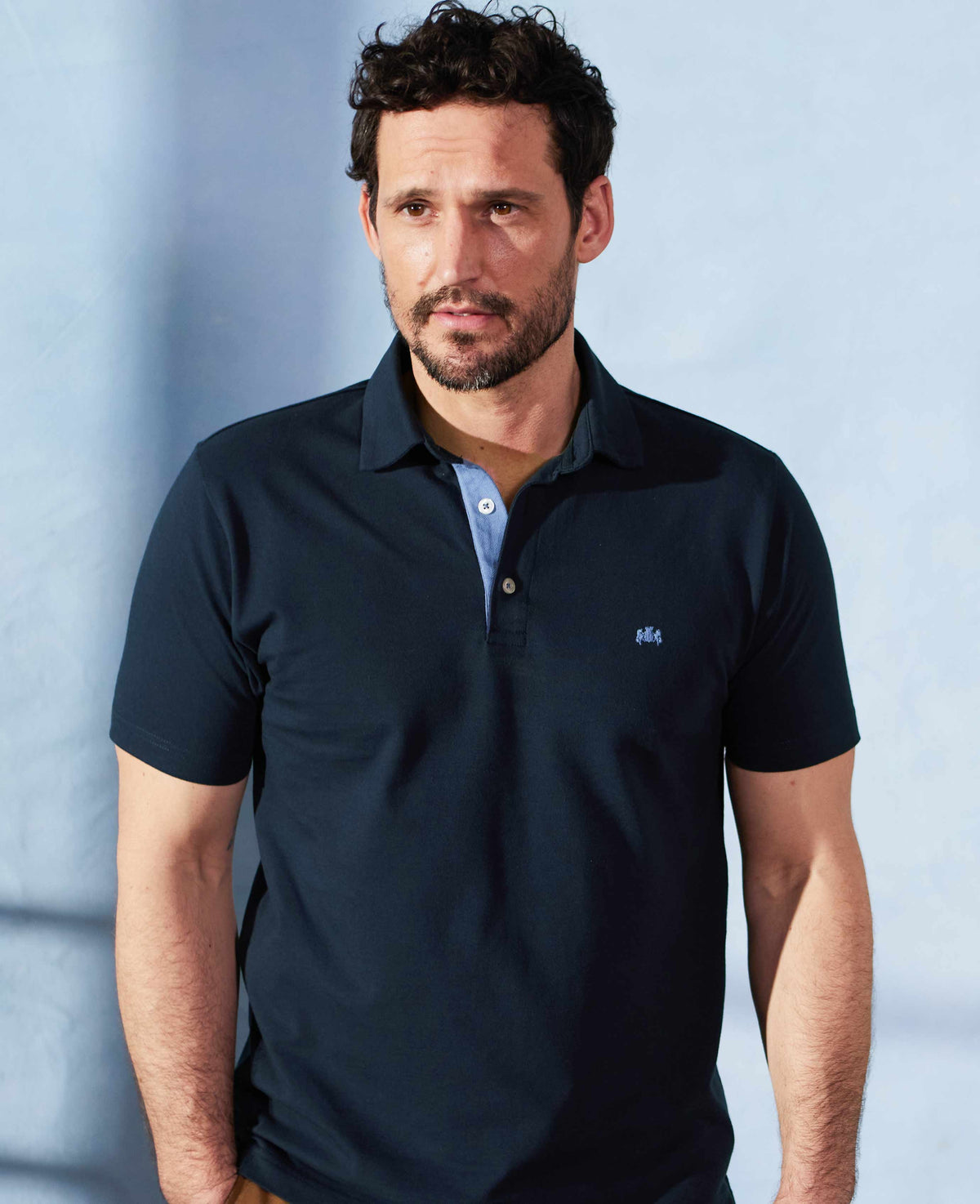 Men's Navy Classic Fit Short Sleeve Polo Shirt model shot