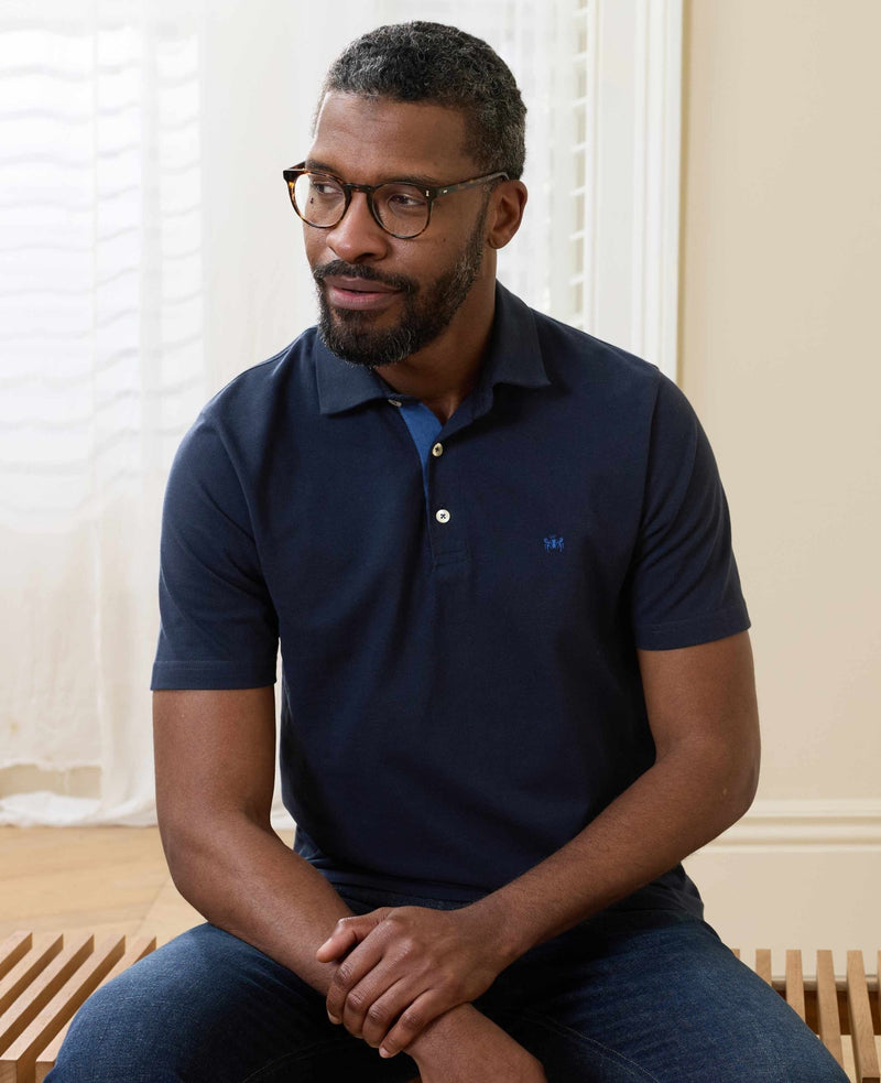 Men's Navy Classic Fit Short Sleeve Polo Shirt new model shot