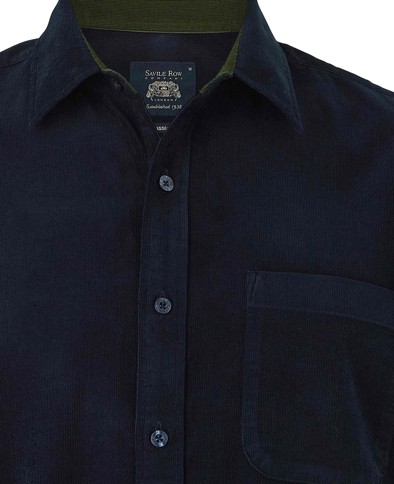 Navy Cotton Babycord Classic Fit Casual Shirt