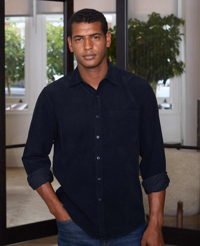 Navy Cotton Babycord Classic Fit Casual Shirt