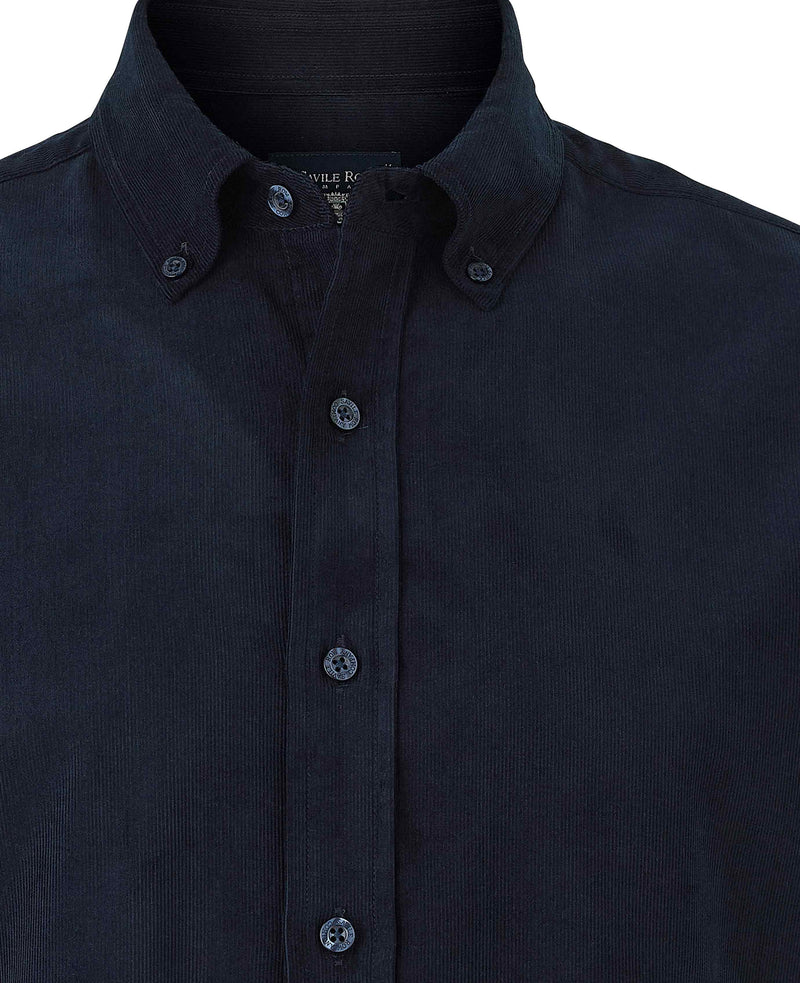 Navy Cotton Babycord Slim Fit Button-Down Casual Shirt