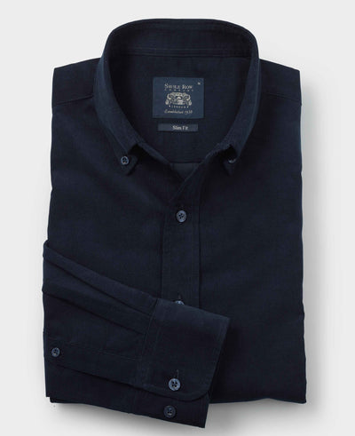 Navy Cotton Babycord Slim Fit Button-Down Casual Shirt