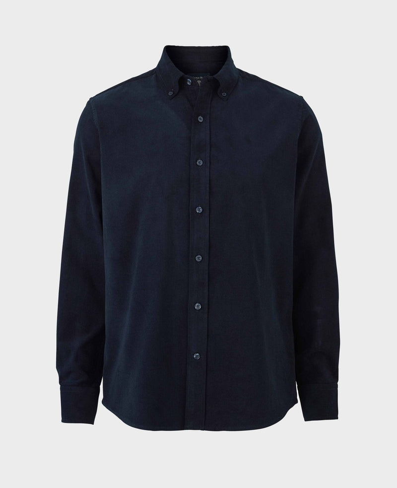 Navy Cotton Babycord Slim Fit Button-Down Casual Shirt