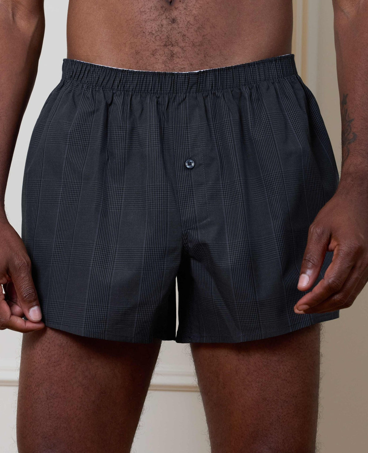 Navy Cotton Check Boxer Shorts
