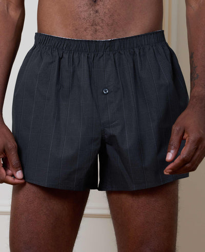 Navy Cotton Check Boxer Shorts