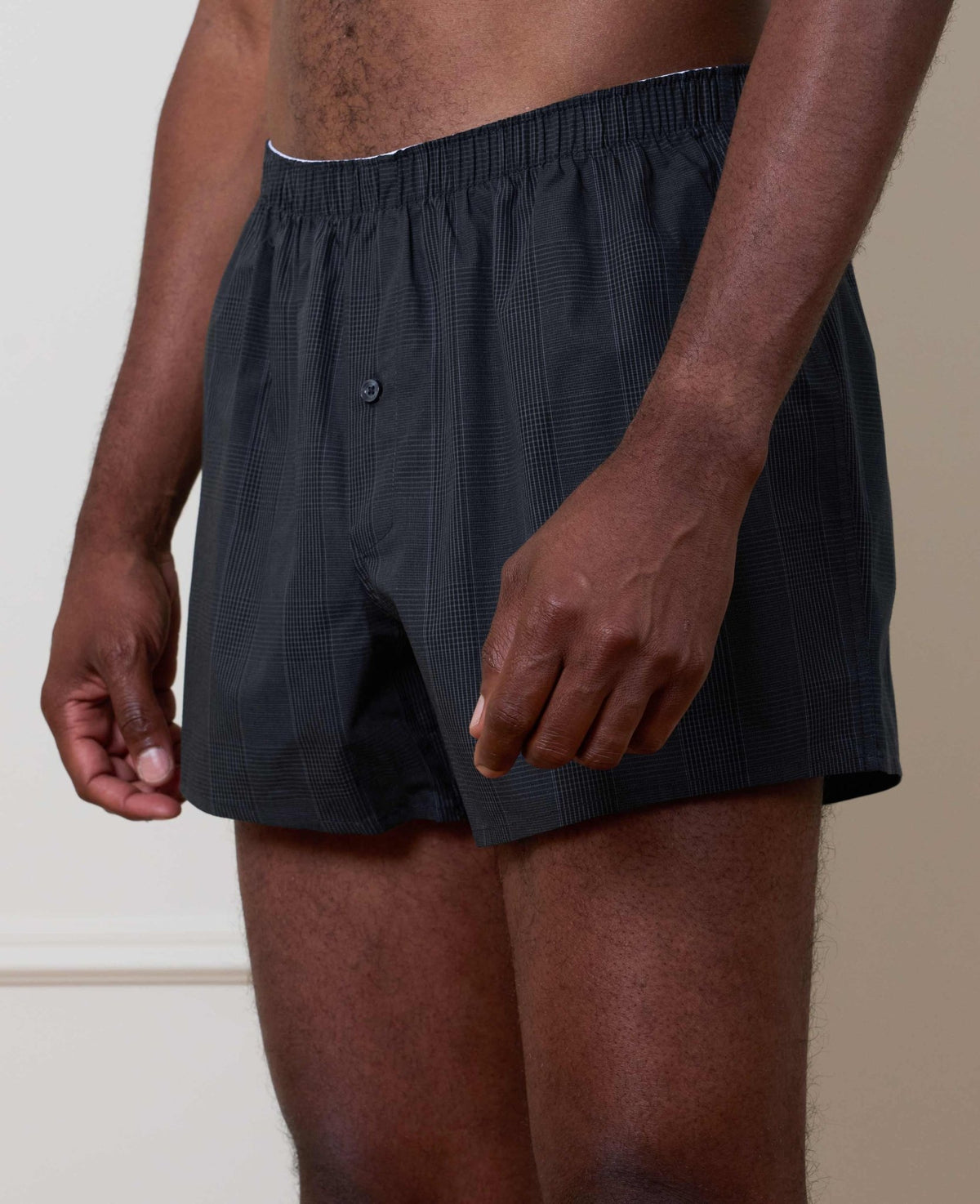 Navy Cotton Check Boxer Shorts